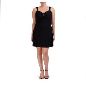 BCBG Paris Women's Black Eyelet Sweetheart Neck O-Ring Sleeveless A Line XL